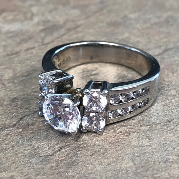 14K White Gold Double Row Diamond Accent Engagement Ring